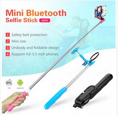 2015handheld extendable mini bluetooth selfie stick with remote for mobile phone