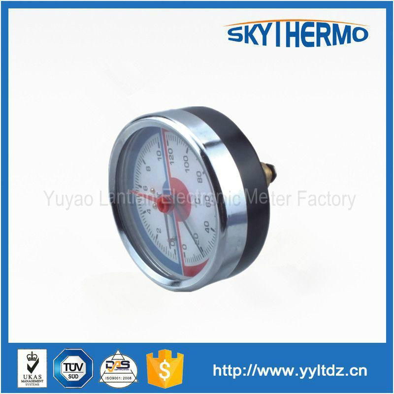 high quality 80mm black steel dial type pressure temperature gague