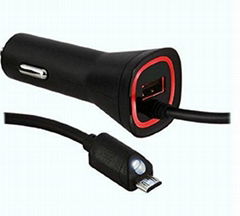 Veriazon 2.1A Dual Output car Charger  with 9 Ft. Touch activated LED Light Micr