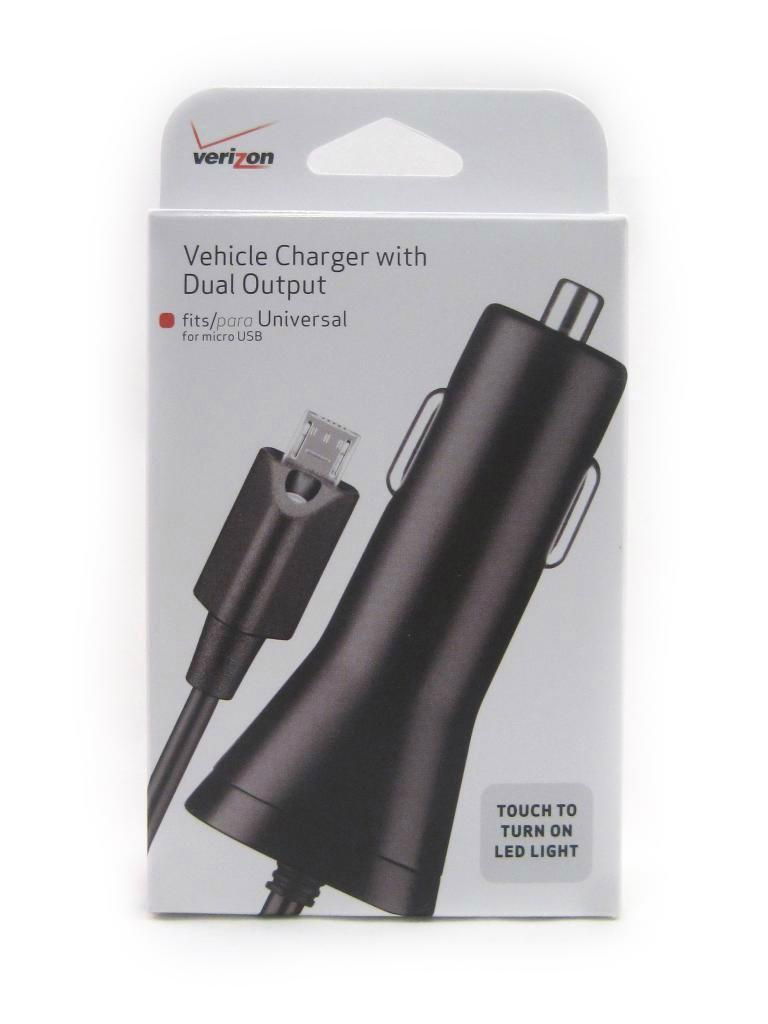 Veriazon 2.1A Dual Output car Charger  with 9 Ft. Touch activated LED Light Micr 2