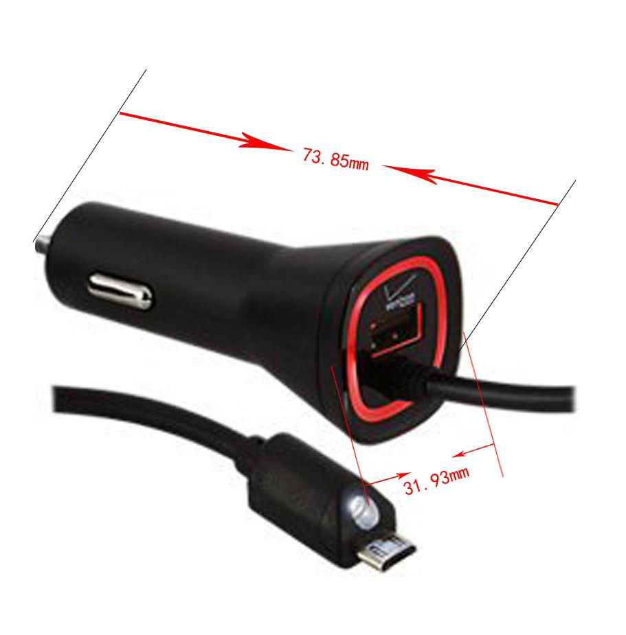 Veriazon 2.1A Dual Output car Charger  with 9 Ft. Touch activated LED Light Micr 3