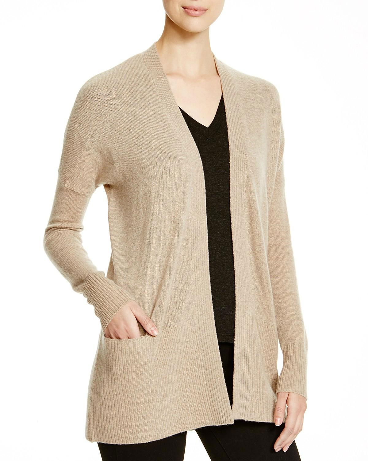 long sleeve cashmere cardigan Rib Trim Open Cardigan sweater