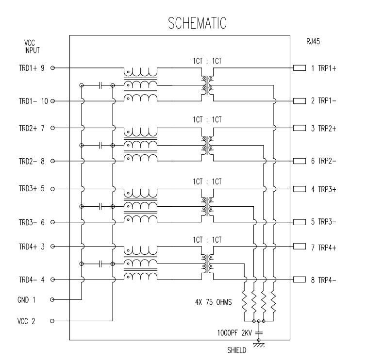 single port 10pin RJ45 Integrated Connector with 1000M transform 4