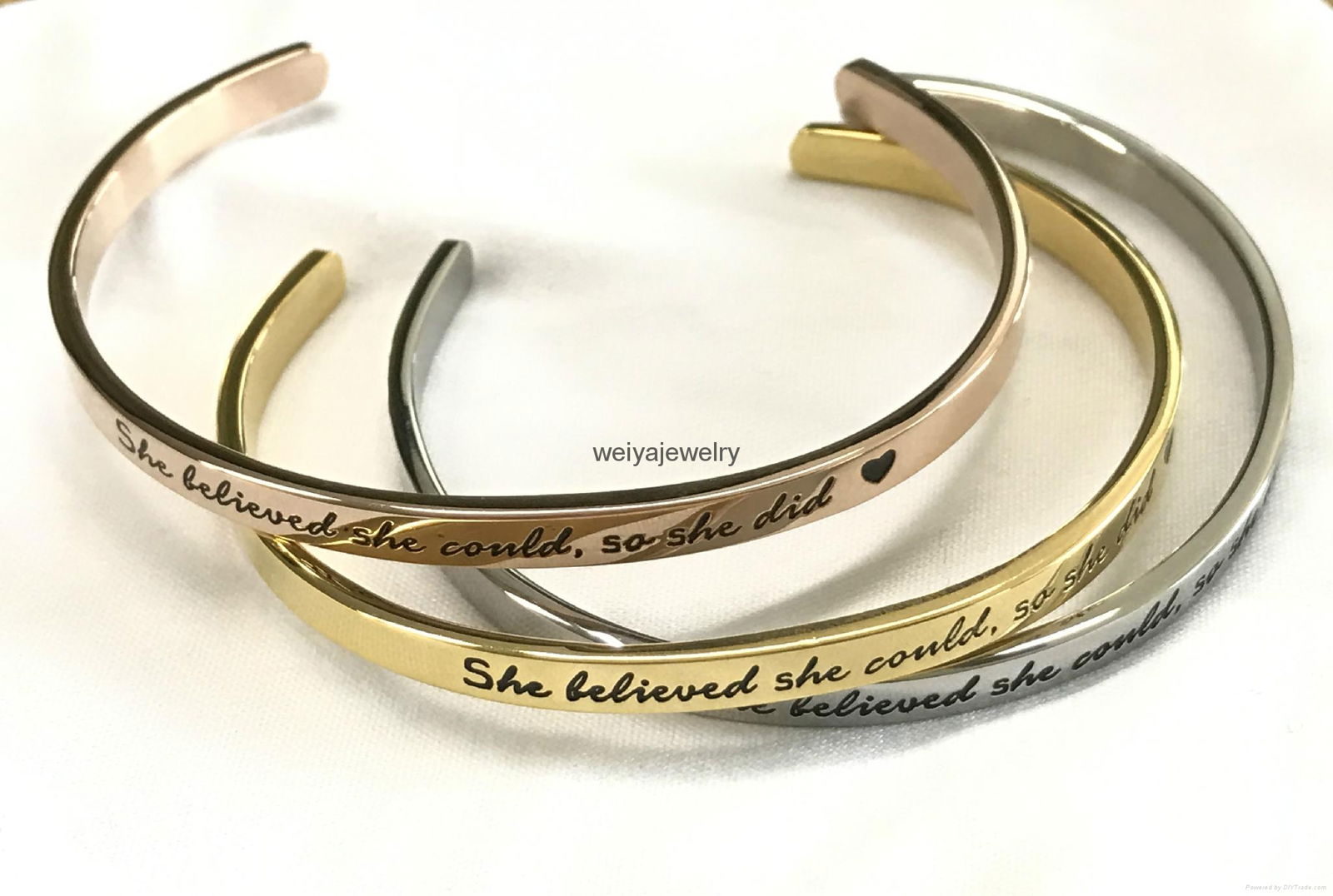 Fashion stainless steel high polished inspiration engraved message cuff bracelet