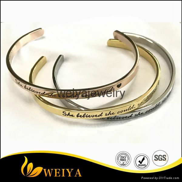 Fashion stainless steel high polished inspiration engraved message cuff bracelet 4