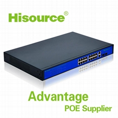 16 port 10/100/1000Mbps gigabit 400W poe switch 48V built in power supply