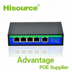 Ethernet 4 port 100Mbps passive desktop poe switches with 24V 3Apower supply