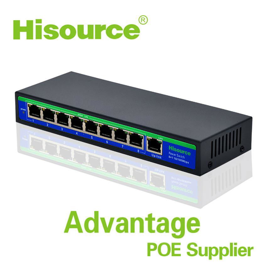 Hisource high quality 10/100M 8 port passive 52V 2.3A poe switch OEM factory 2