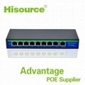 Hisource high quality 10/100M 8 port passive 52V 2.3A poe switch OEM factory