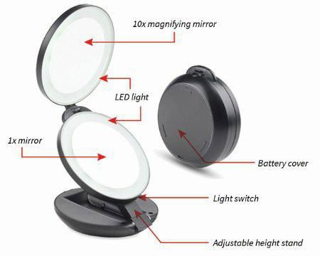 high quality tabletop double side 10x magnifying cosmetic mirror with led lights 2