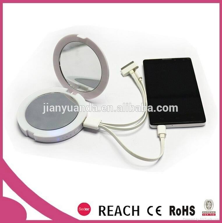 3000mAh round shape power bank with cosmetic mirror