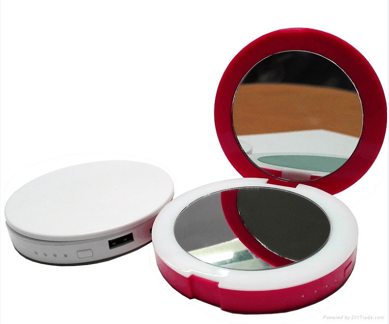 3000mAh round shape power bank with cosmetic mirror 5