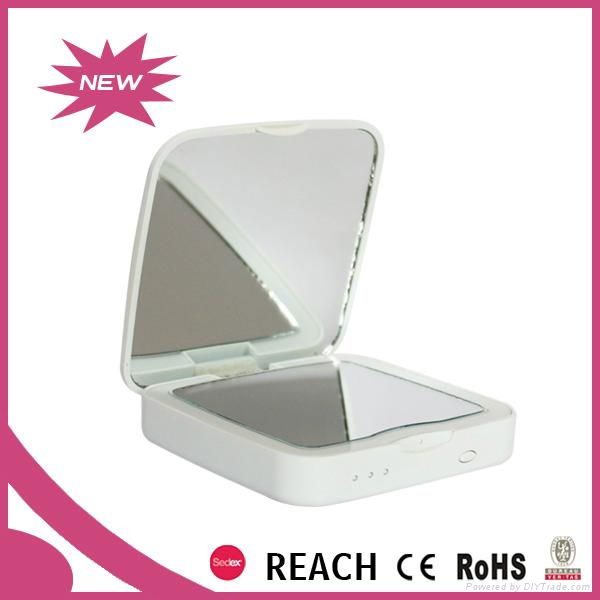 3000mAh round shape power bank with cosmetic mirror 2