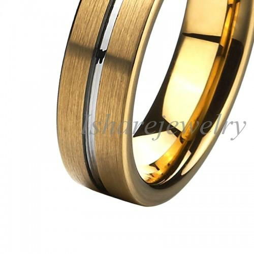 China Wholesale and Retail Fashion Jewelry Gold Plated and Brushed Tungsten Ring