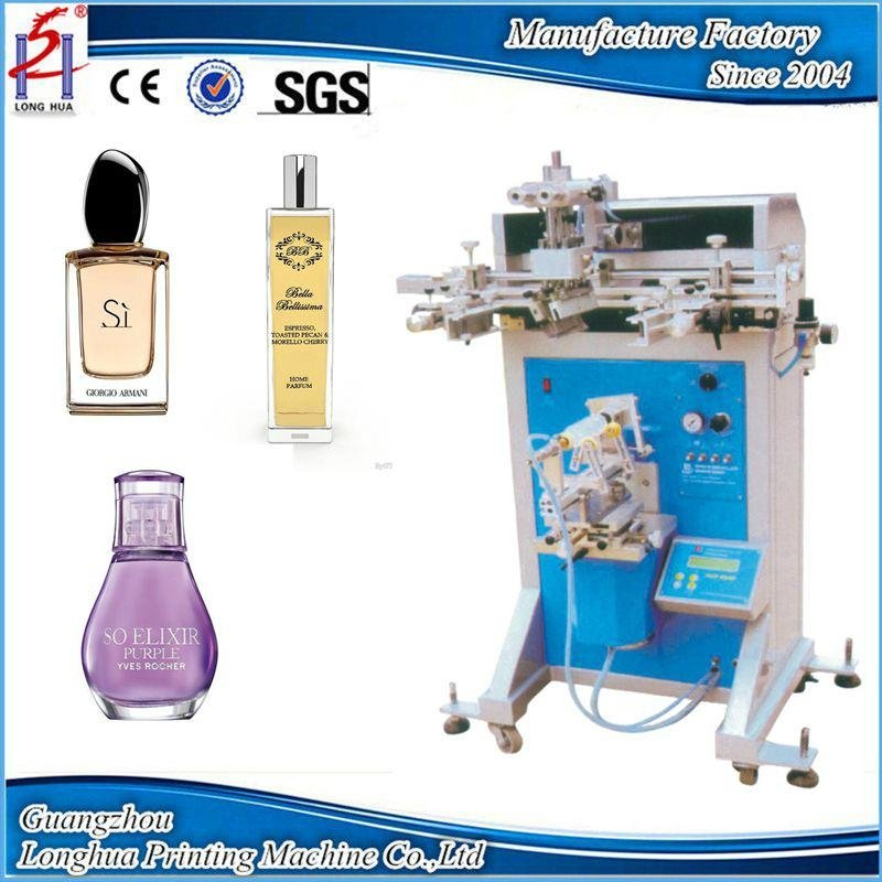 Screen printing machine for perfume cosmetic bottles vessels and containers