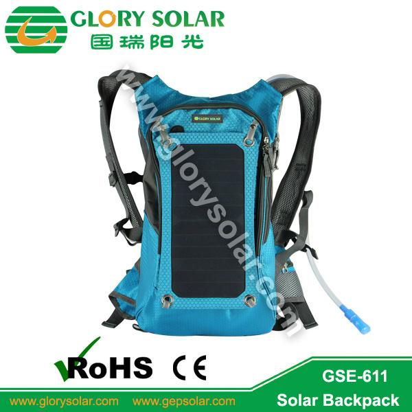 multifunction solar backpack with 6.5W solar charger and water bag