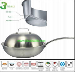 3Ply Hot fashion stainless wok for induction