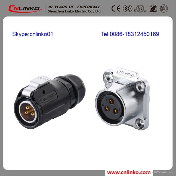 CNLINKO waterproof m20 ip67 3 contacts male&female connector 3