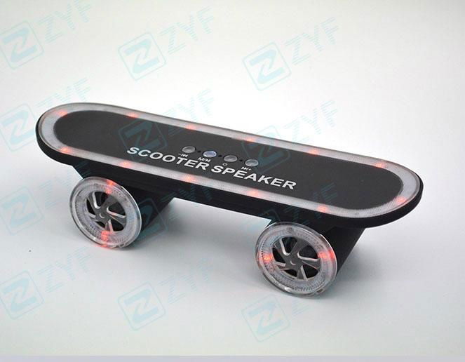 Fashion skateboard shape outdoor mini stereo bluetooth speaker with led light