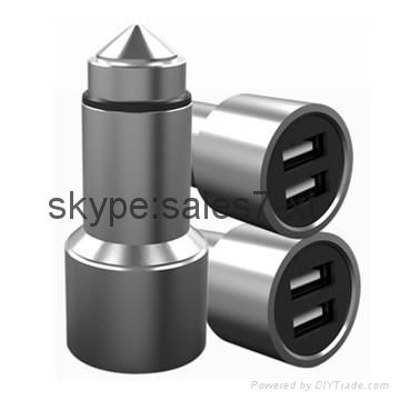 Like safety hammer, hot selling stainless steel double USB car charger 4