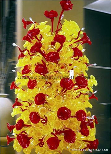 Modern yellow red tall flower decorative murano glass sculpture