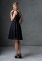 Black Lace Bateau Knee-length Bridesmaid Dress with Elastic Satin Sash 2