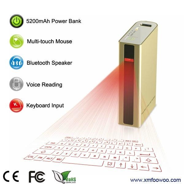 2015 popular laser keyboard with power bank for smartphone