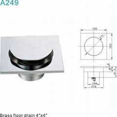 4x4 inch Push up Brass floor drain