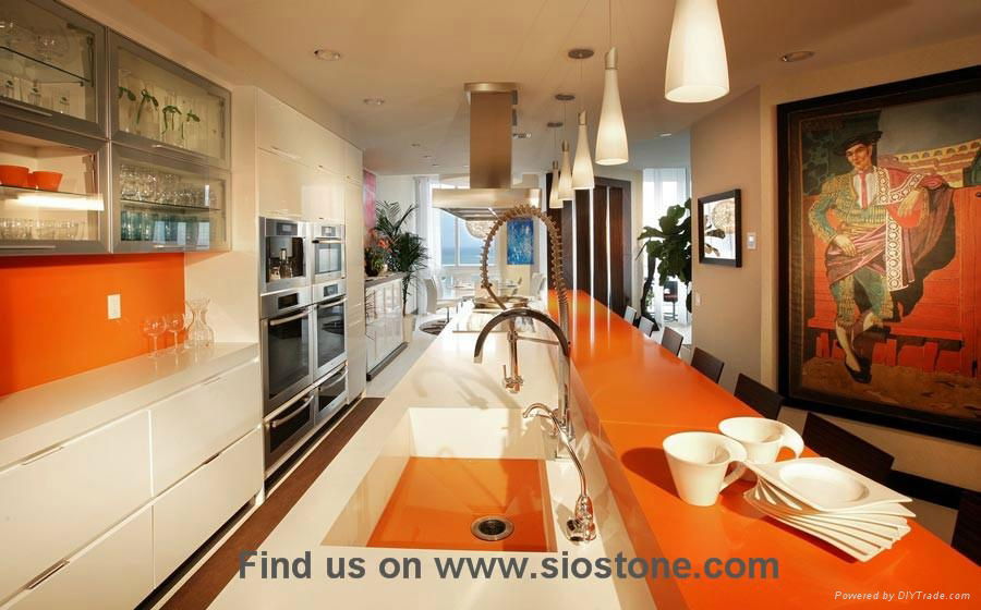 Bright Orange Quartz Stone Kitchen Countertop 