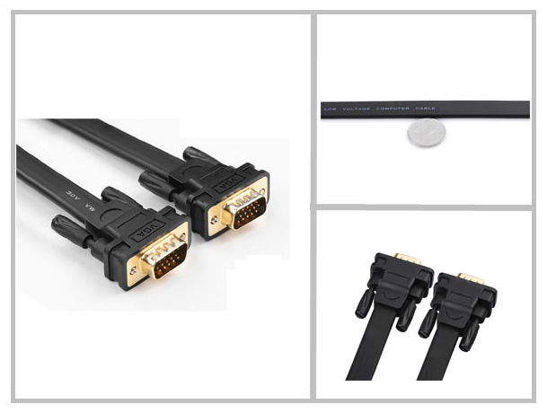 Flat VGA SVGA HD15 Male to Male Cable Gold Plated  2
