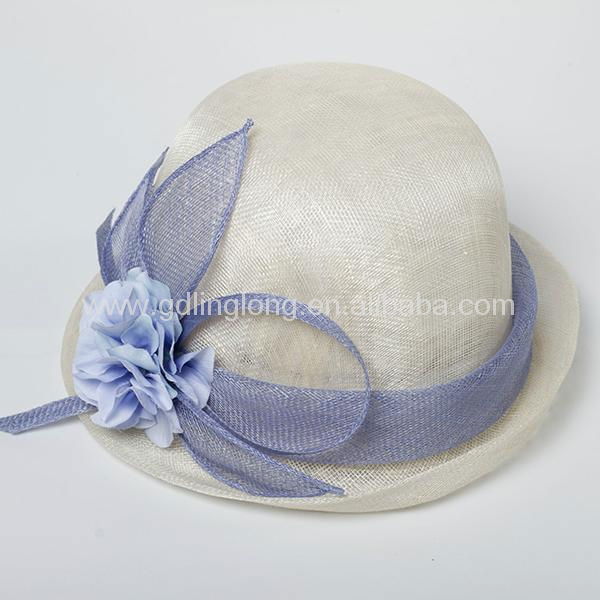 French Flower Ribbon Wide Brim Philippes Sinamay Hat 3