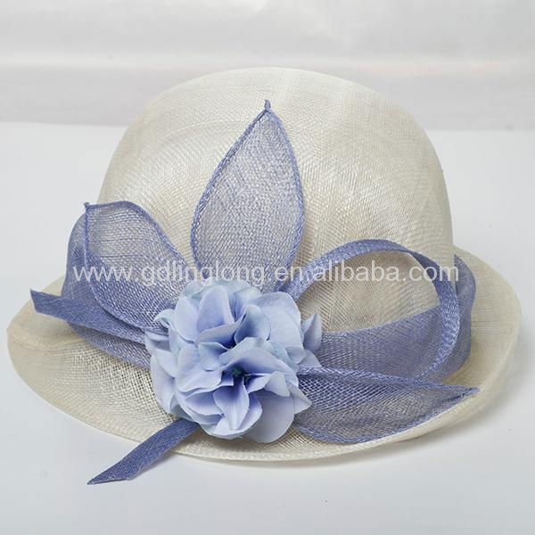 French Flower Ribbon Wide Brim Philippes Sinamay Hat 5