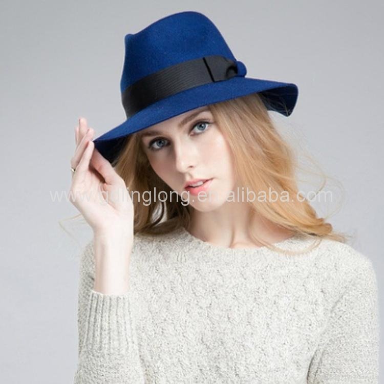 Newest Blue Fashion WoolHats Women Matching Fedora Hat 2