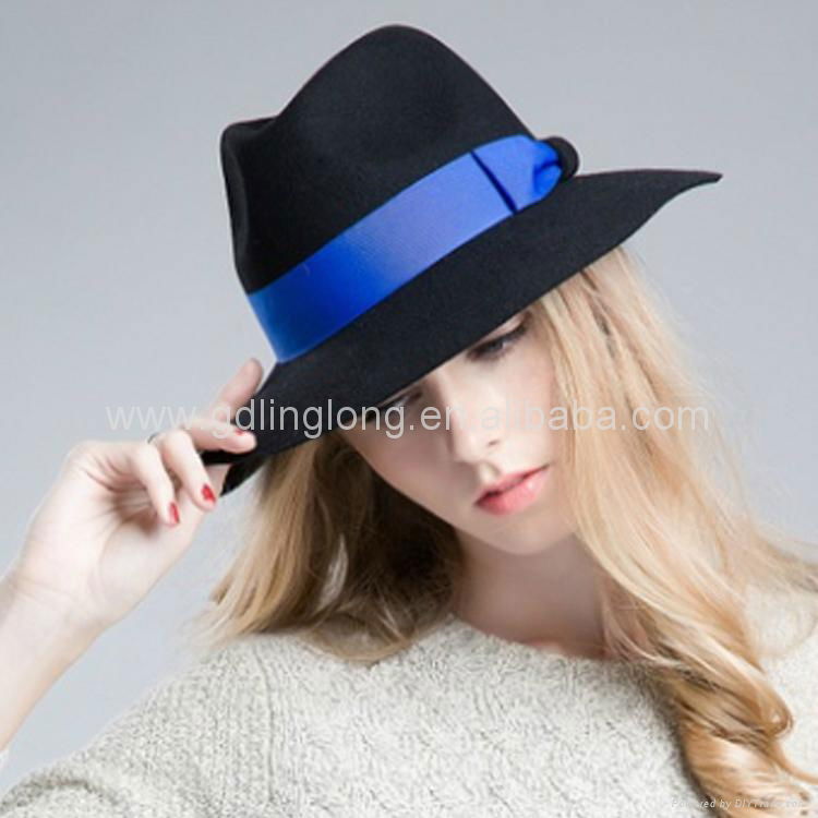 Newest Blue Fashion WoolHats Women Matching Fedora Hat 3