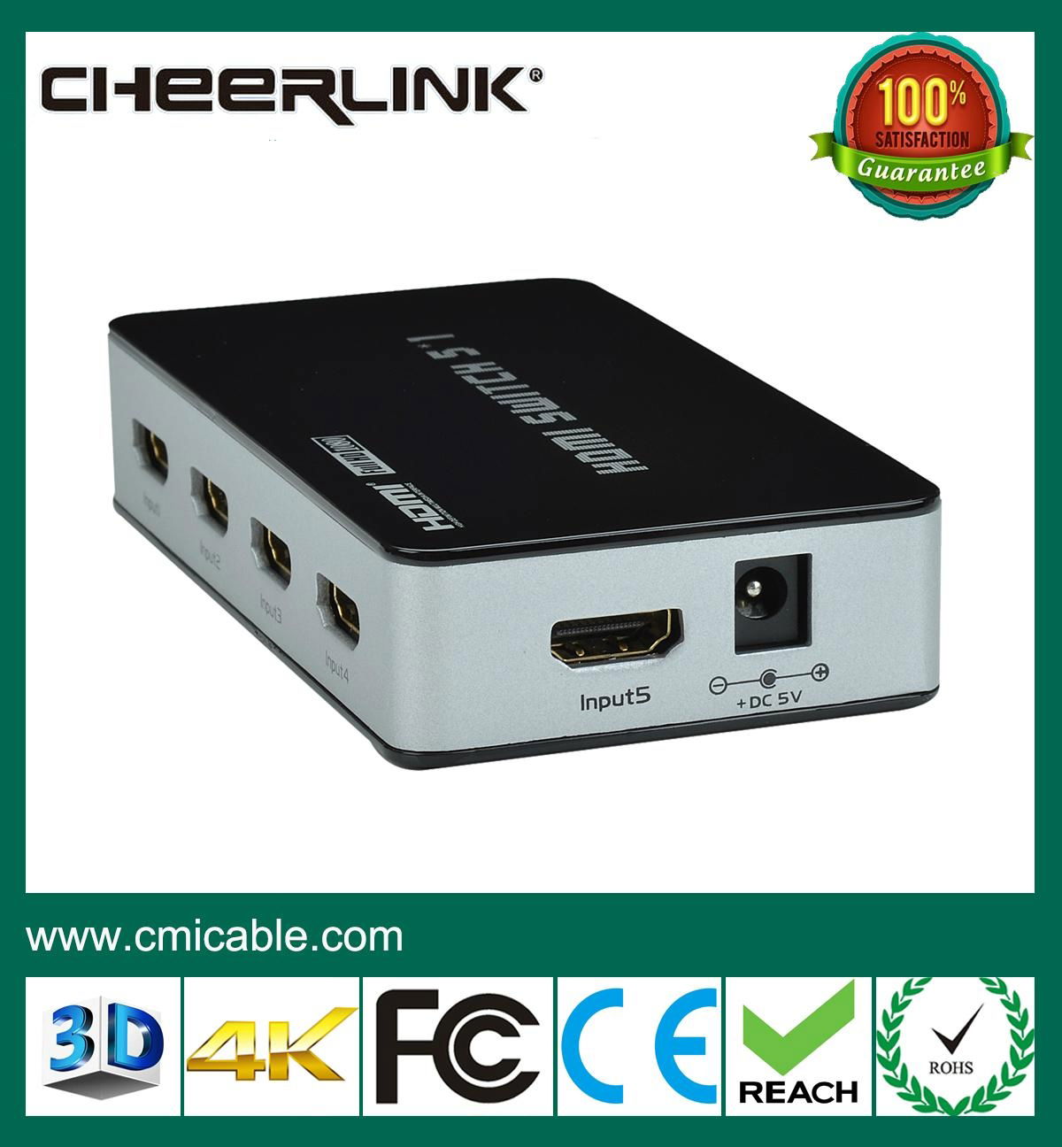 hot new product for 2015 remote control 5 port 4k 3d hdmi switch 4
