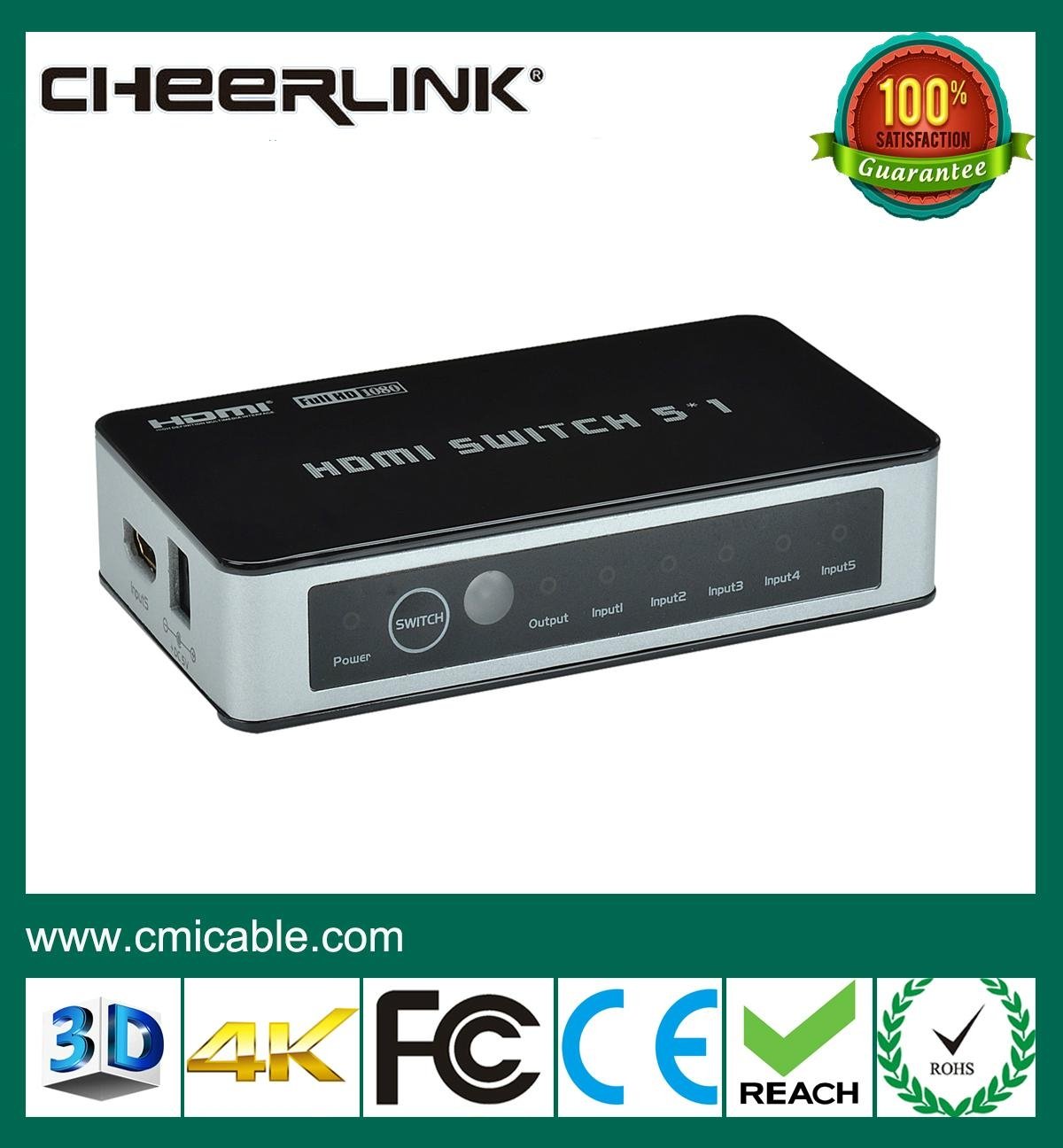 hot new product for 2015 remote control 5 port 4k 3d hdmi switch 5