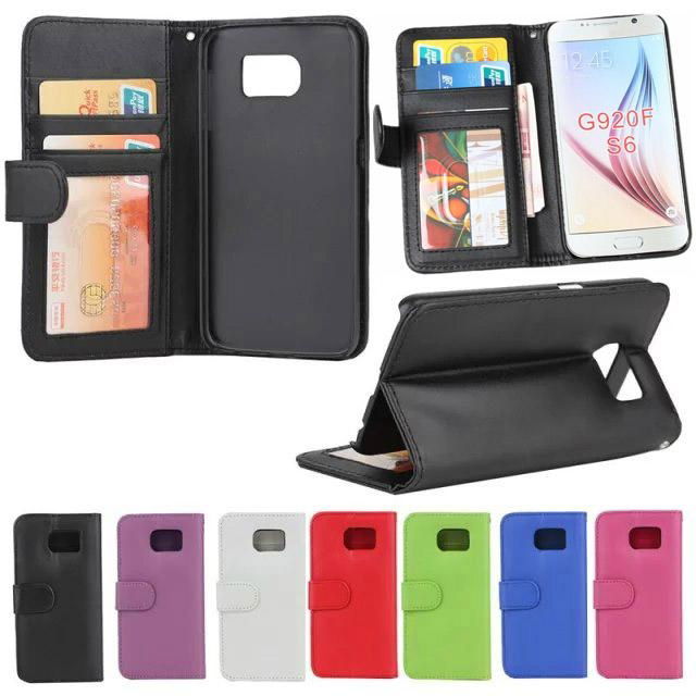Wallet Leather Case W/ ID Credit Card Holder Pocket PU Filp Stand For Galaxy S6 2