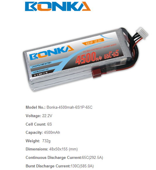 65c Battery 4500Mah 6s 65c Lipo Battery for RC Heli