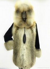  TOSKONA FASHIONABLE GORGEOUS BLACK MINK FOX COAT