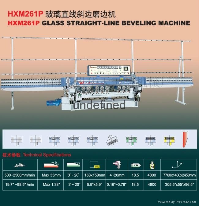  9 Spindle PLC Control Glass Straight-Line Beveling Machine 