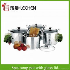 8pcs Stainless Steel Cookware Set Stock Pot Cassrole Soup Pot Sauce Pot 