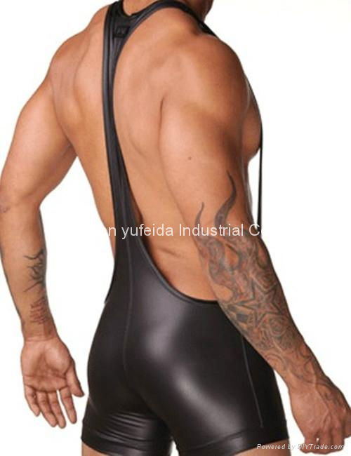 Sexy Gay Men's Underwear Bodysuit Boxer Shorts Leather Mankini Costume Underpant 3