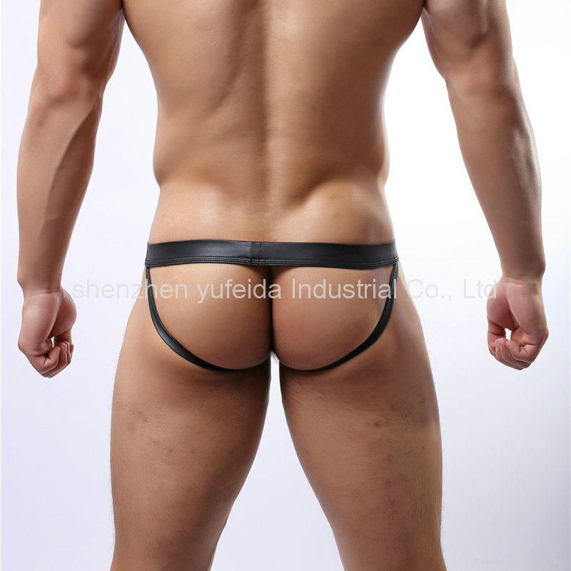 Sexy Men's Thongs G-string Underwear T-back Leather Jockstrap Trunks Underpants 3