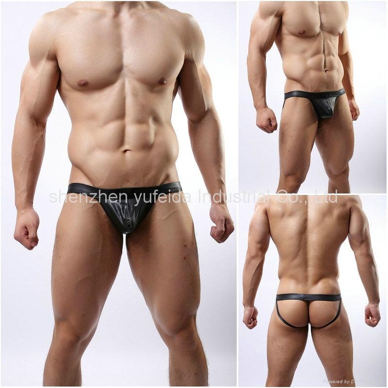 Sexy Men's Thongs G-string Underwear T-back Leather Jockstrap Trunks Underpants 4