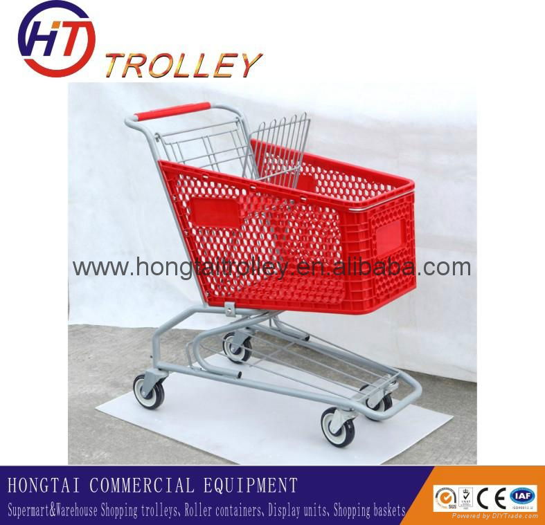   supermarket plastic shopping trolley 100l with advertising board wholesale 