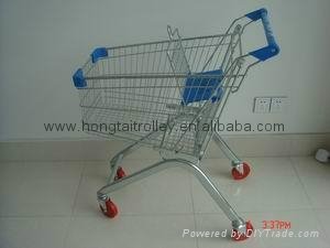 small size supermarket kids push metal shopping trolley