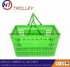 supermarket   plastic shopping  basket  with two handles 