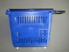 rolling supermarket plastic shopping basket with draw bar  wholesale 
