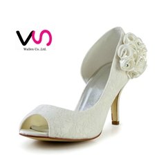 Lace peep toe wedding shoes