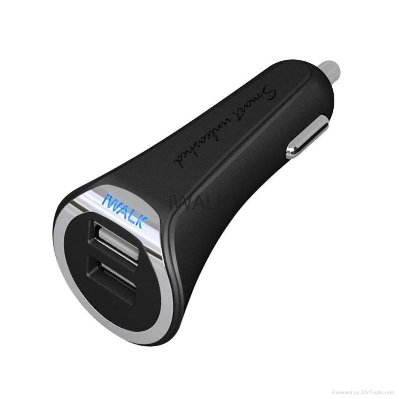 2 USB car mobile phone charger adapter with switch button and LED light indicate CCD004
